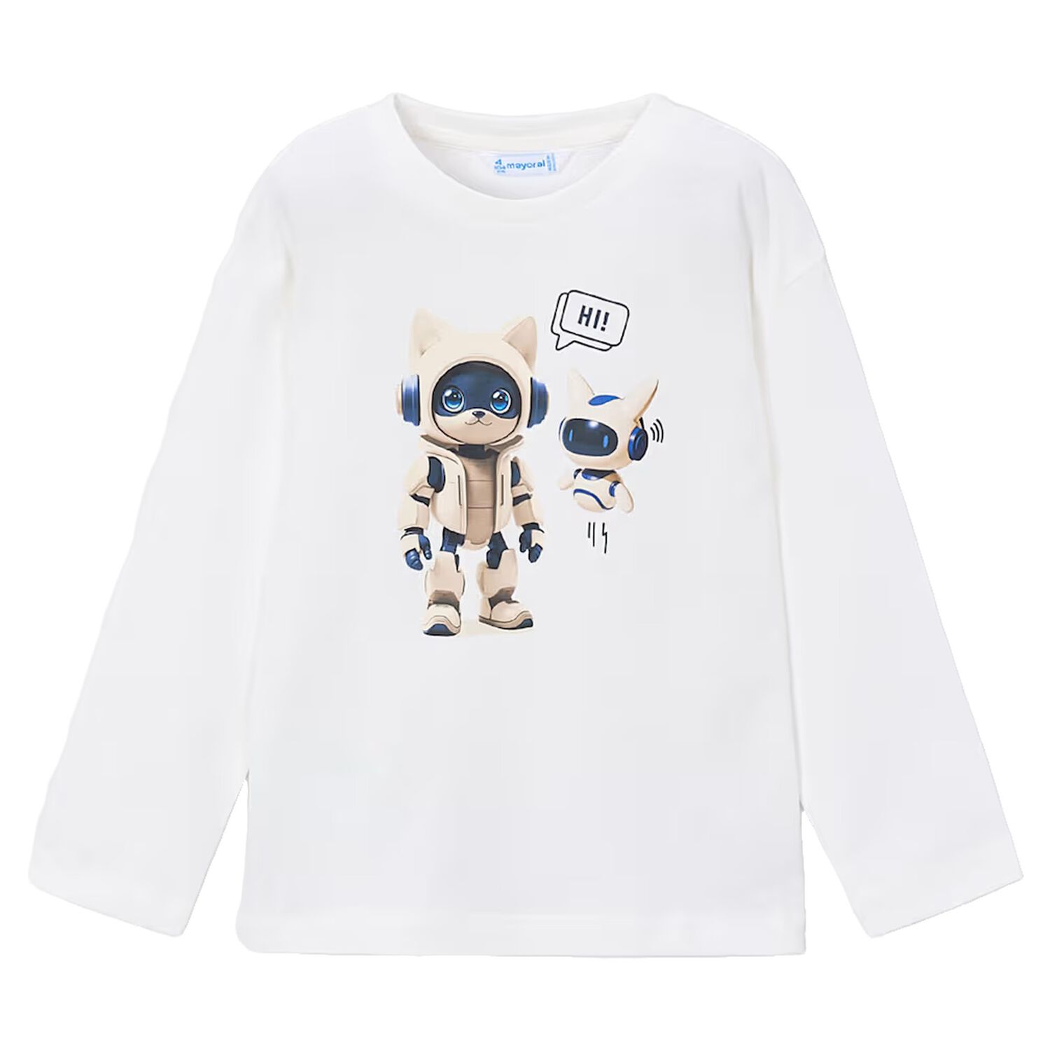Boys White Robot Long Sleeve Top, 1, hi-res