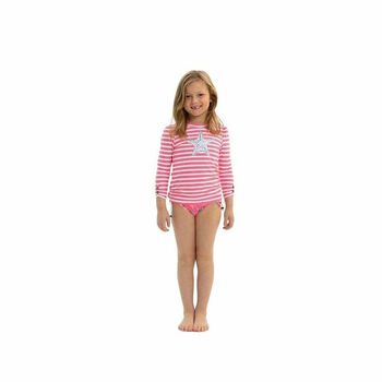 Girls Neon Pink Starfish Long Sleeve Rash Vest