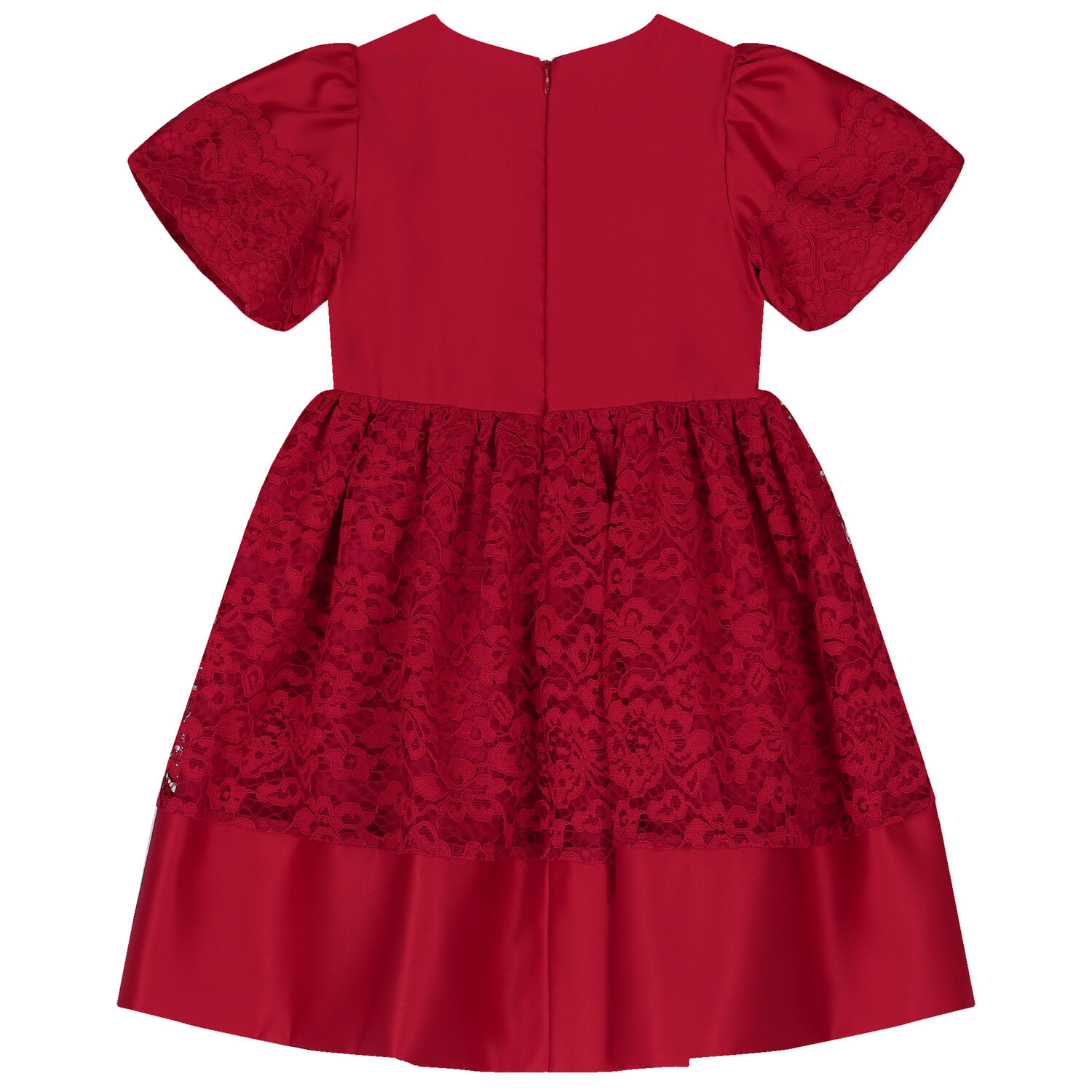 Girls Red Satin & Lace Dress, 2, hi-res
