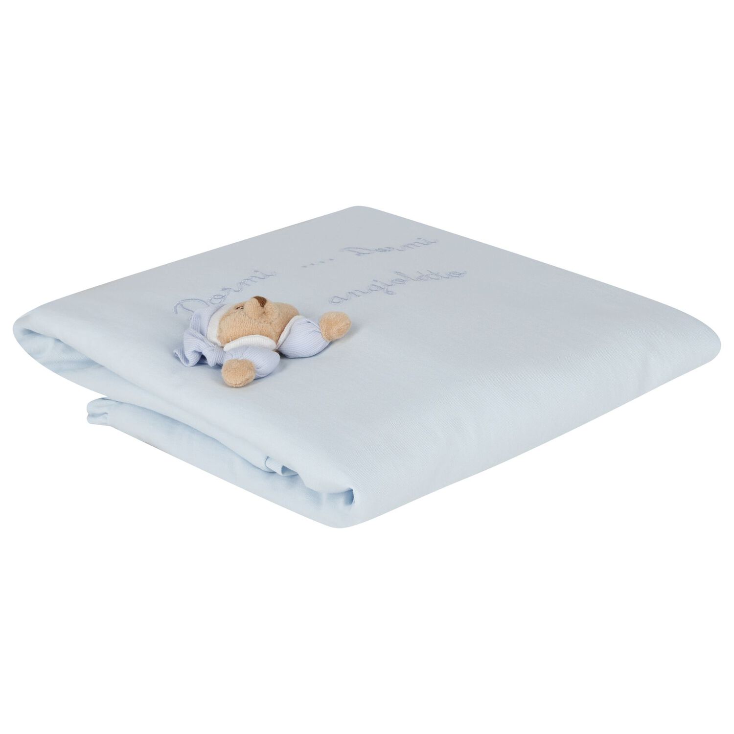 Baby Boys Blue Teddy Bear Ruffled Blanket , 1, hi-res