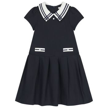 Girls Navy Blue & White Dress 
