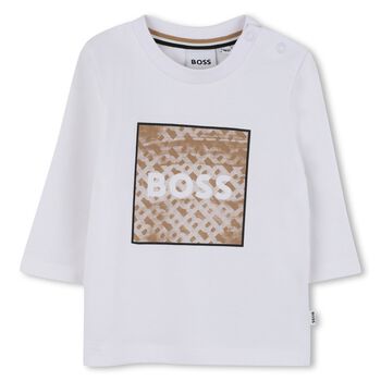 Younger Boys White Logo Long Sleeve Top