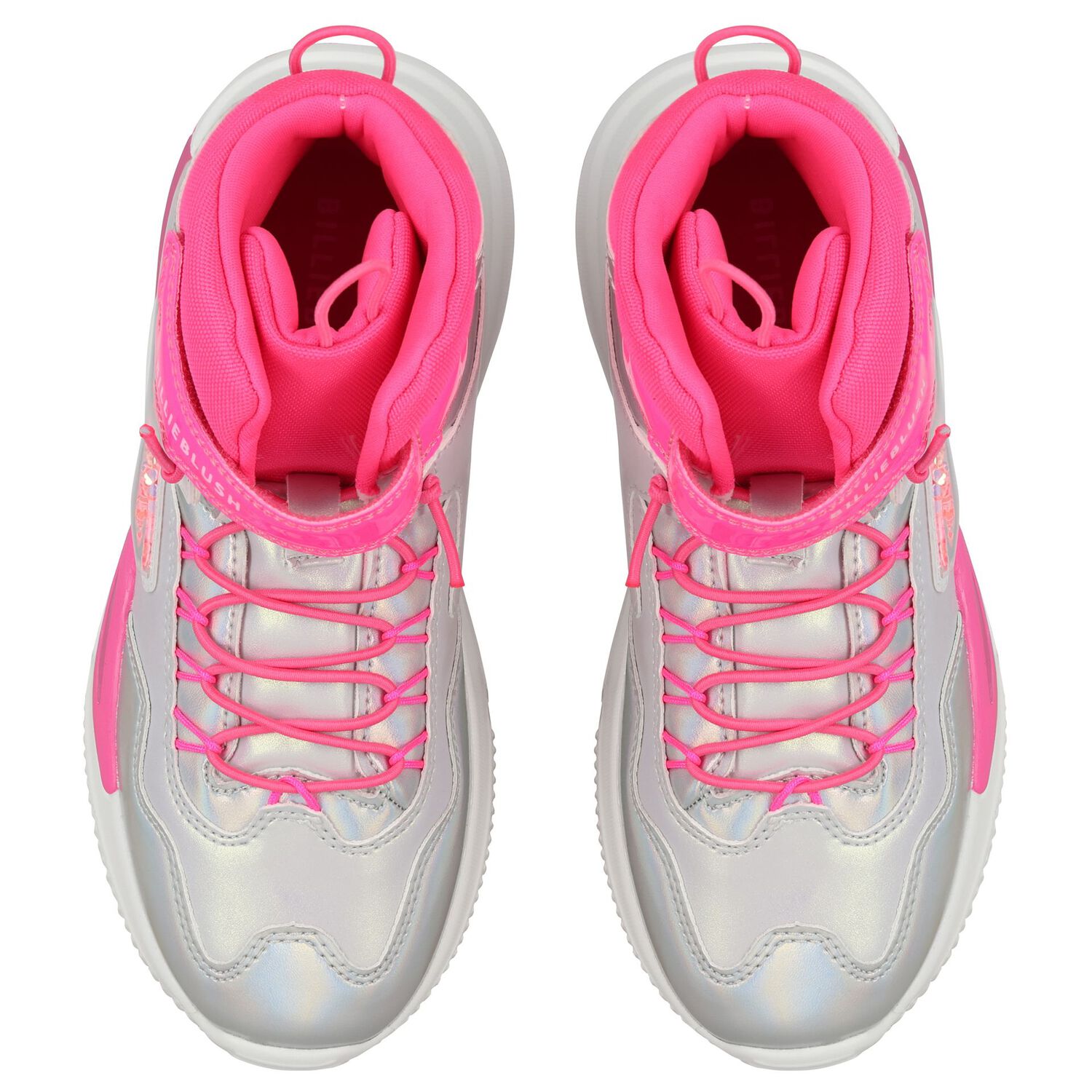 Girls Silver & Pink Faux Leather Trainers, 1, hi-res