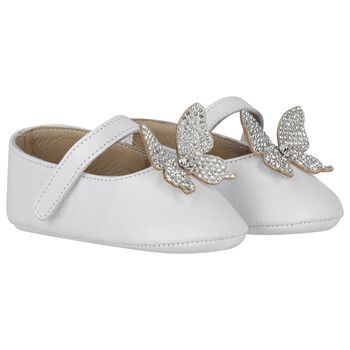 Babywalker Baby Girls White Embellished Butterfly Shoes, 1 Baby Girls White Embellished Butterfly Shoes