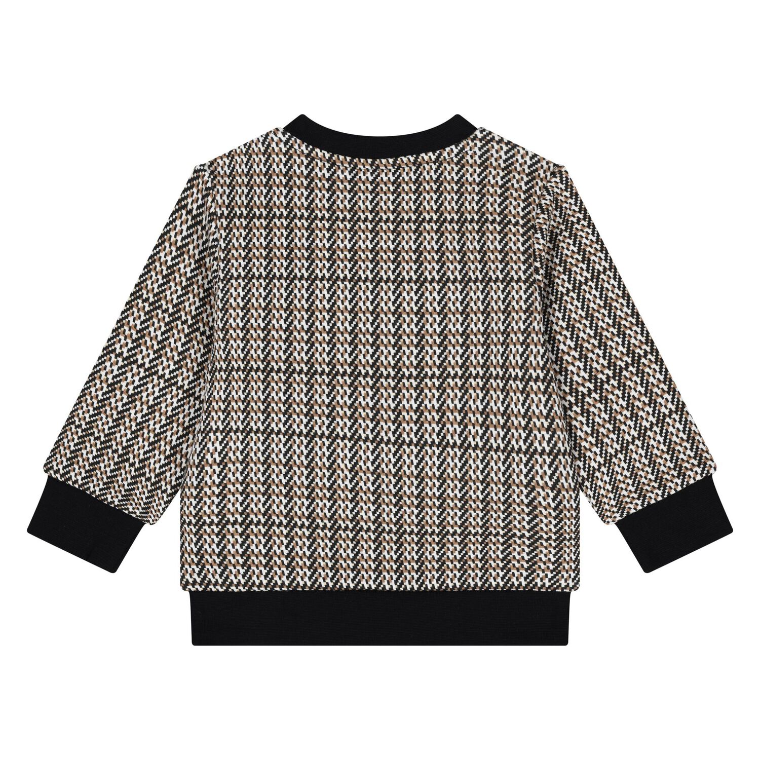Younger Boys Black, Beige & White Checked Logo Sweatshirt, 1, hi-res