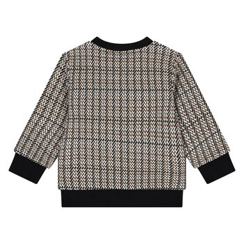 Younger Boys Black, Beige & White Checked Logo Sweatshirt