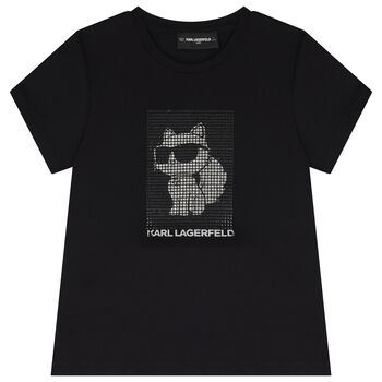 KARL LAGERFELD Girls Black Choupette Logo T-Shirt, 1 Girls Black Choupette Logo T-Shirt