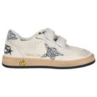 Girls Ivory & Silver Logo Trainers, 1, hi-res