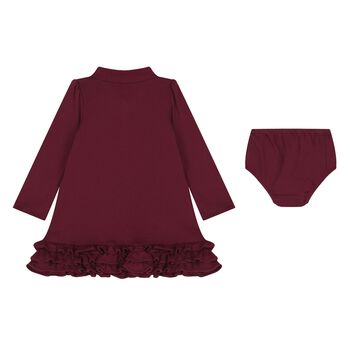 Baby Girls Burgundy Ruffled Polo Dress Set, 2 Baby Girls Burgundy Ruffled Polo Dress Set