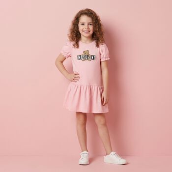 Younger Girls Pink Teddy Bear Logo Dress