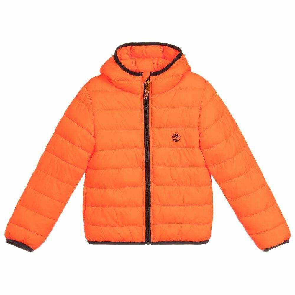 TIMBERLAND Boys Orange Puffer Jacket Junior Couture