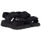 Boys Black Logo Sandals, 1, hi-res