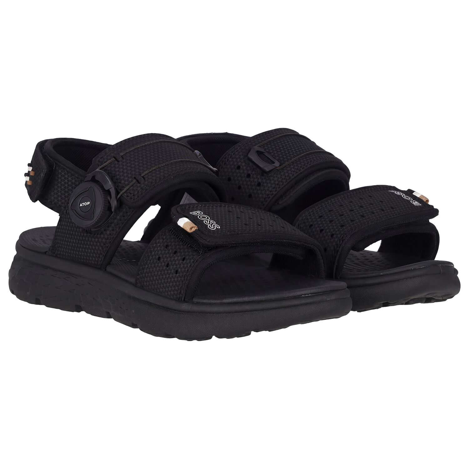 Boys Black Logo Sandals, 1, hi-res