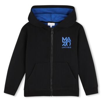 Boys Black Logo Hooded Zip Up Top