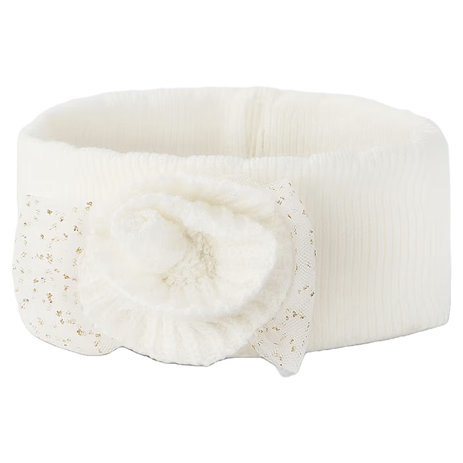 Baby Girls White Flower Knitted Headband, 3, hi-res