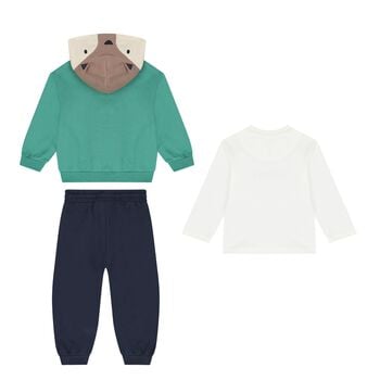 Younger Boys White, Green & Navy Blue Fox Tracksuit ( 3 Piece )