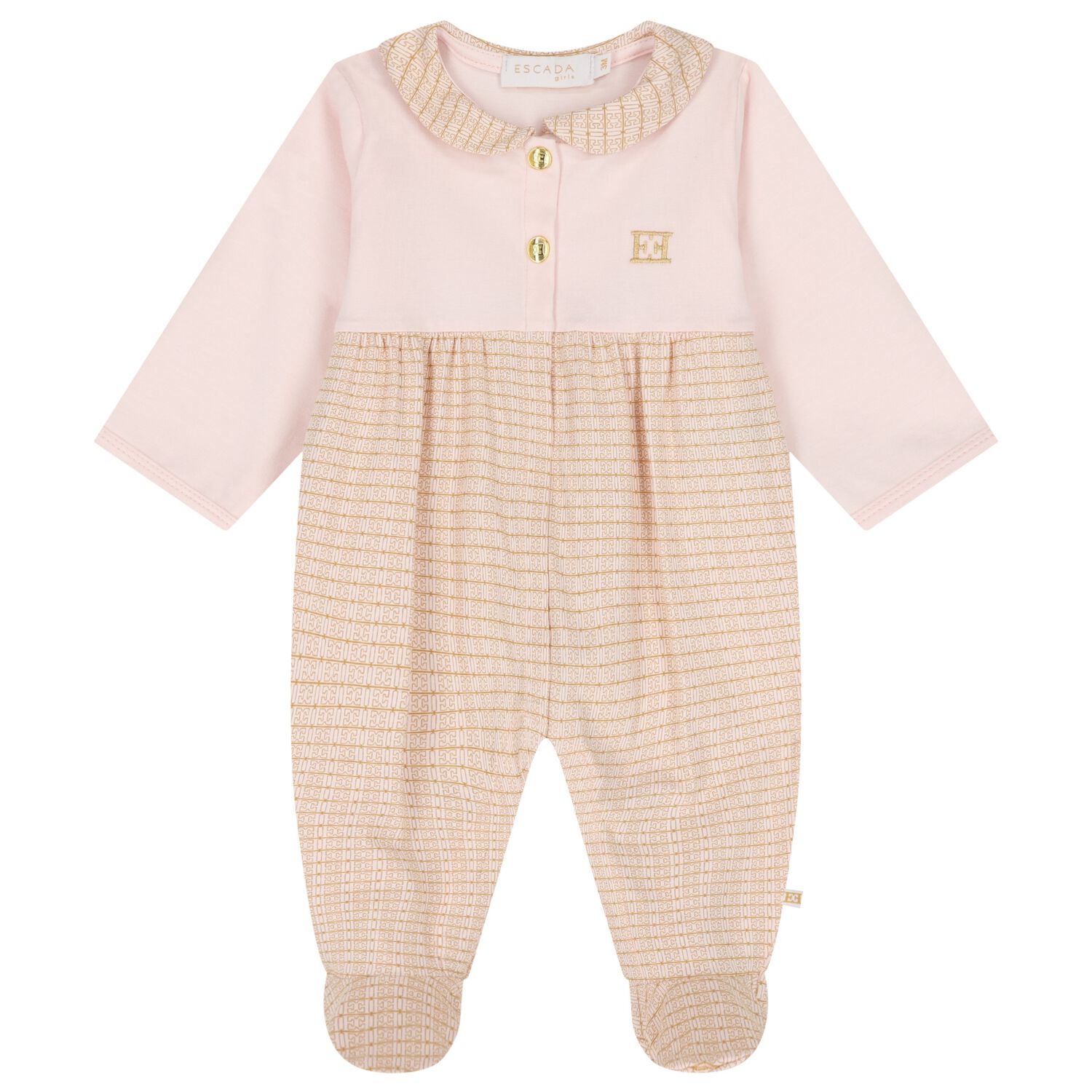Baby Girls Pink & Gold Logo Babygrow, 2, hi-res