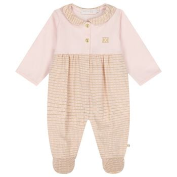 Baby Girls Pink & Gold Logo Babygrow