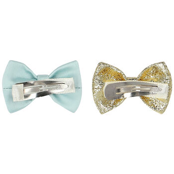 Girls Blue & Gold Bow Hair Clips ( 2 Pack )