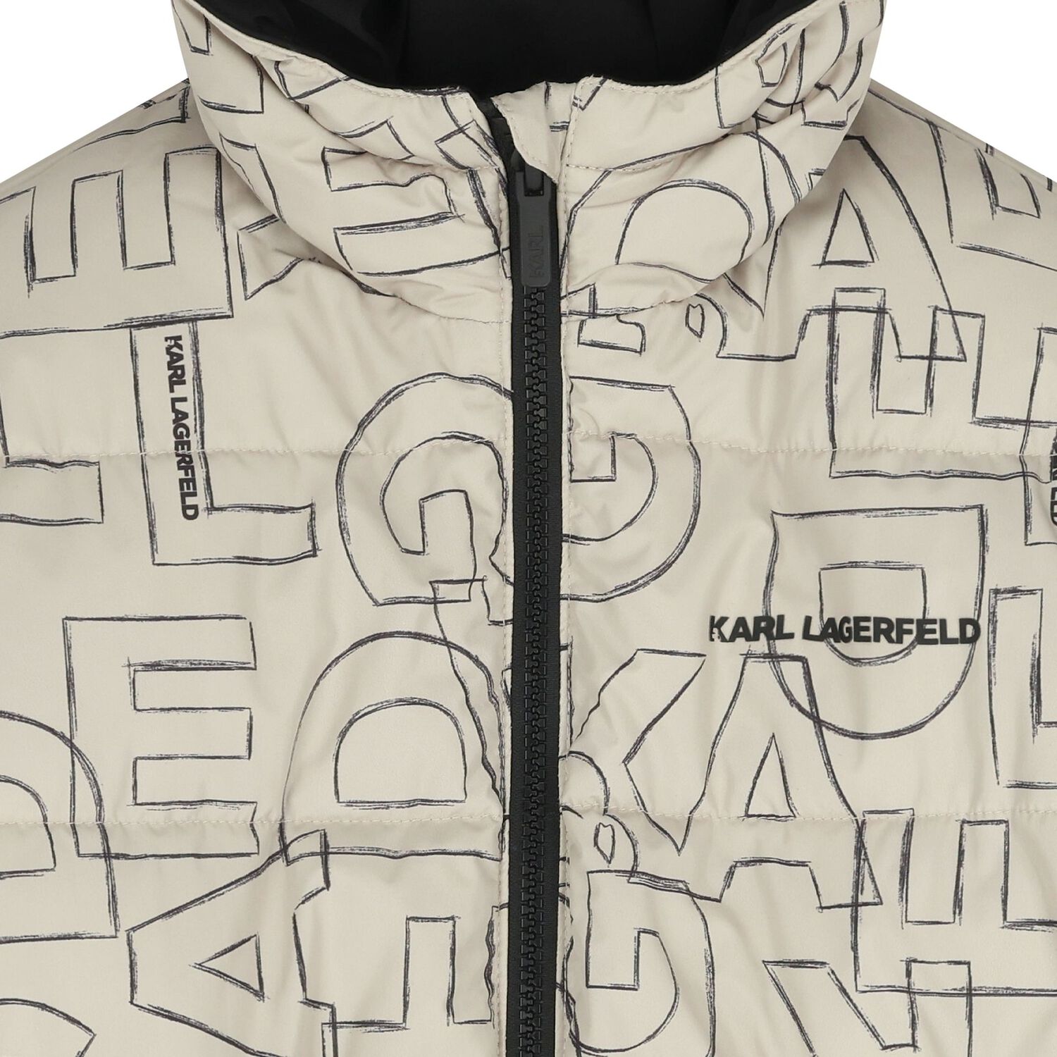 Boys Beige & Black Logo Reversible Puffer Jacket, 1, hi-res
