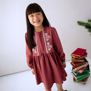 Girls Red Embroidered Dress