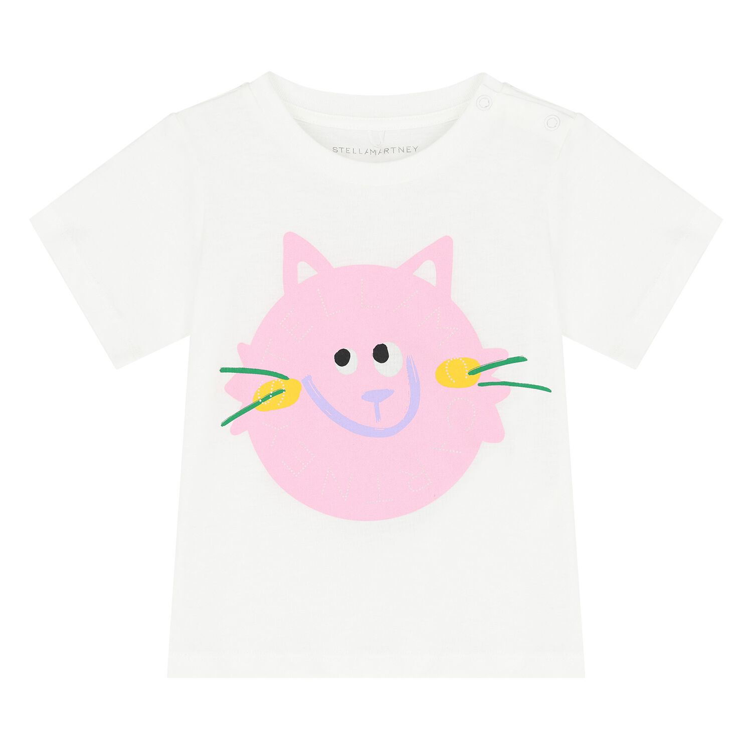 Younger Girls White & Pink Cat T-Shirt, 1, hi-res