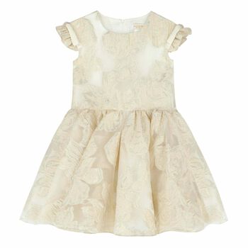 Girls White & Gold Organza Dress