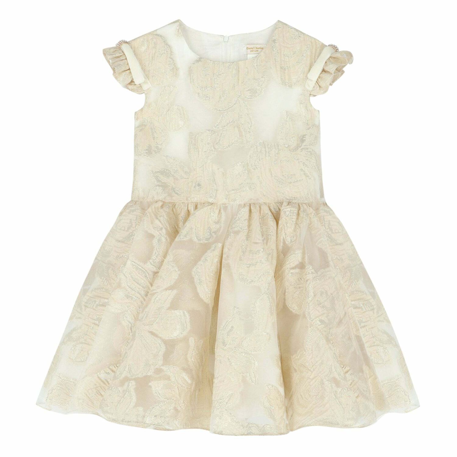 Girls White & Gold Organza Dress, 2, hi-res image number null