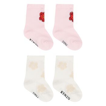 Baby Girls Pink & Ivory Flower Socks ( 2 Pack )