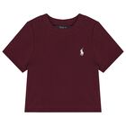 Girls Burgundy Logo Ribbed T-Shirt, 1, hi-res
