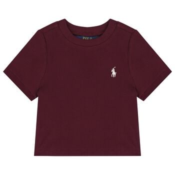 Girls Burgundy Logo Ribbed T-Shirt