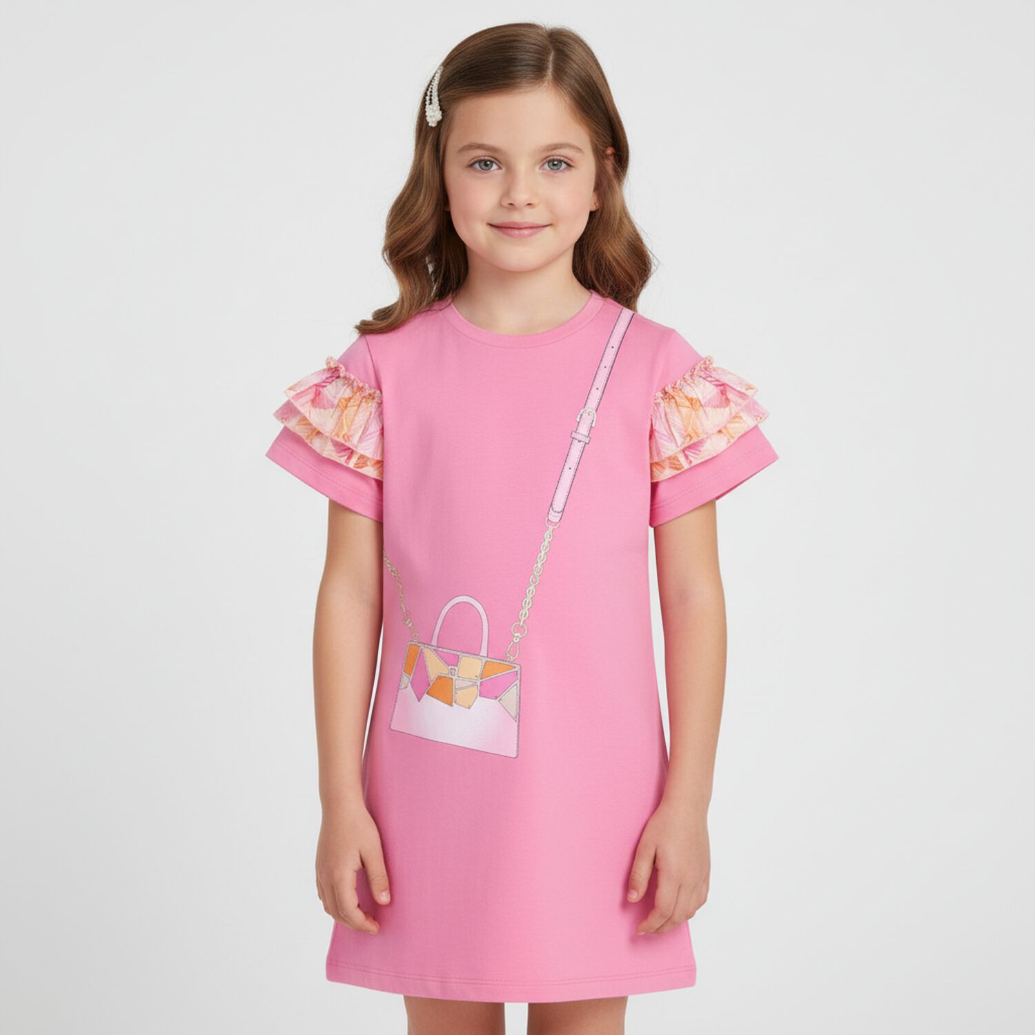 Girls Pink Logo Bag Dress, 1, hi-res