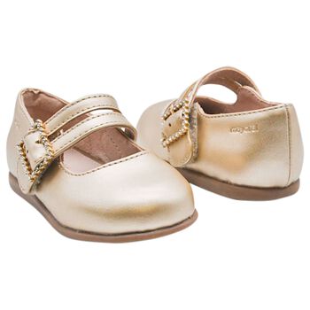 Younger Girls Gold Patent Leather Shoes