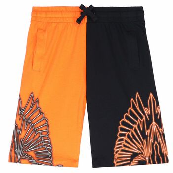 Boys Black & Orange Printed Shorts