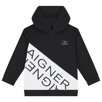 Boys Black & White Logo Hooded Top