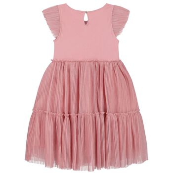 Girls Pink Bow Pleated Tulle Dress