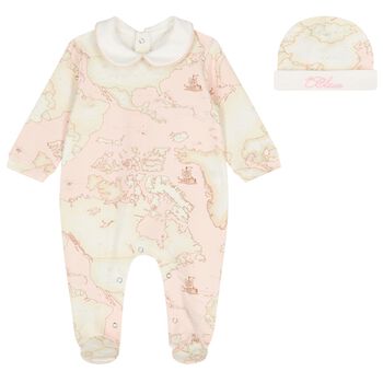Baby Girls Ivory, Pink & Beige Geo Map Babygrow Set