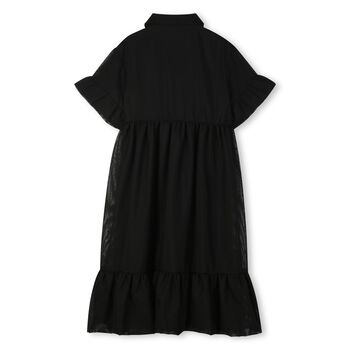 Girls Black Logo Tiered Mesh Dress