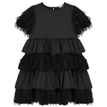 Girls Black Tiered Satin Dress