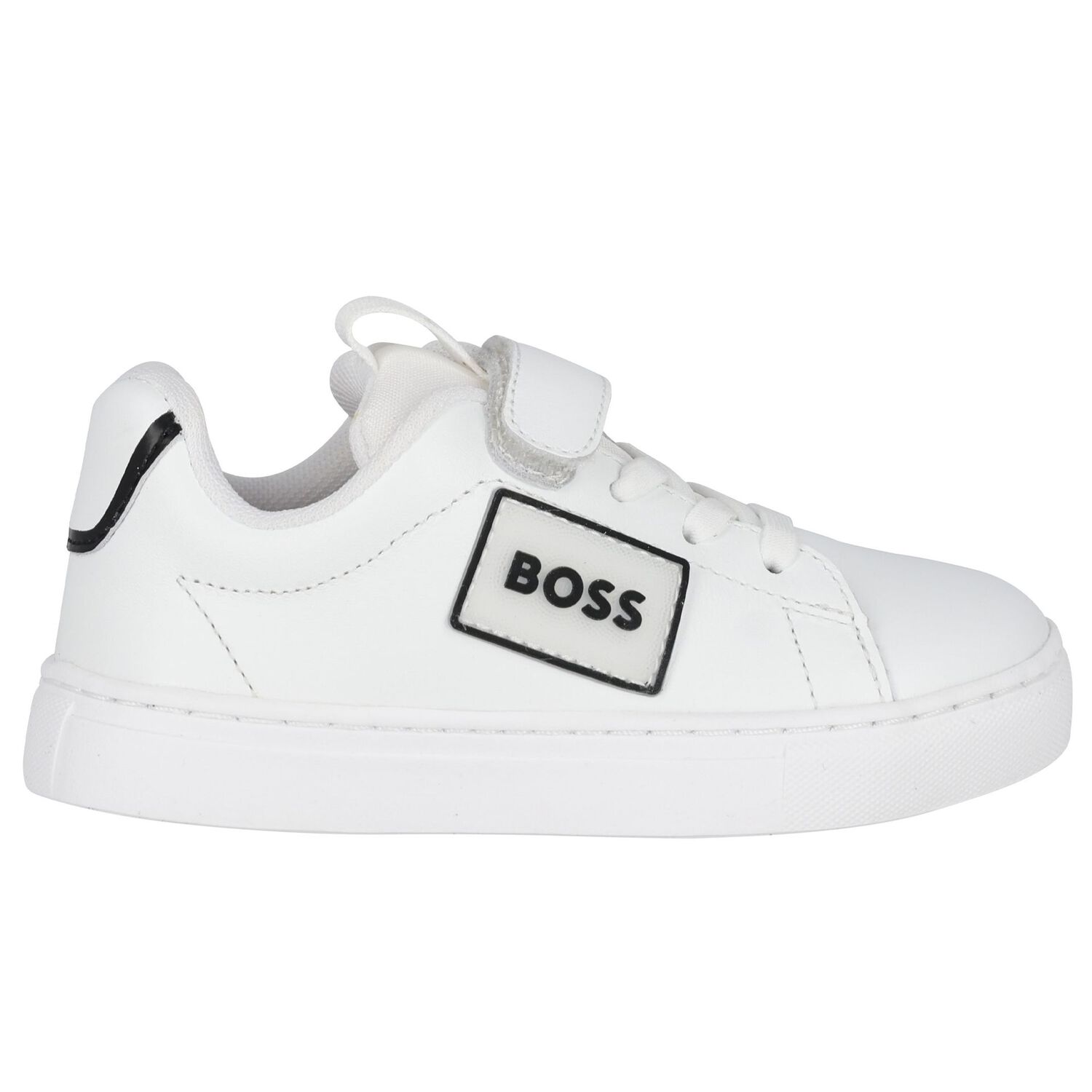Boys White Leather Trainers, 1, hi-res