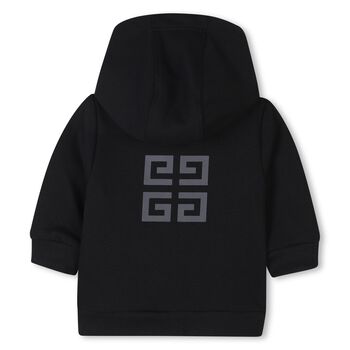 Younger Boys Black Logo Hooded Zip Up Top