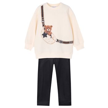 Girls Ivory & Black Bag Leggings Set