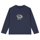 Boys White & Navy Blue Long Sleeve Top, 1, hi-res