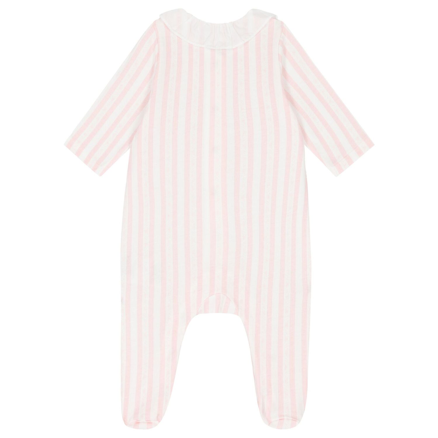 Baby Girls White & Pink Striped Babygrow, 1, hi-res