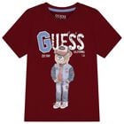 Boys Burgundy Teddy Bear Logo T-Shirt, 3, hi-res