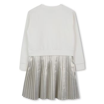 Girls Ivory & Gold Pleated Dress