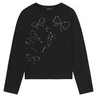 Girls Black Embellished Long Sleeve Top, 2, hi-res