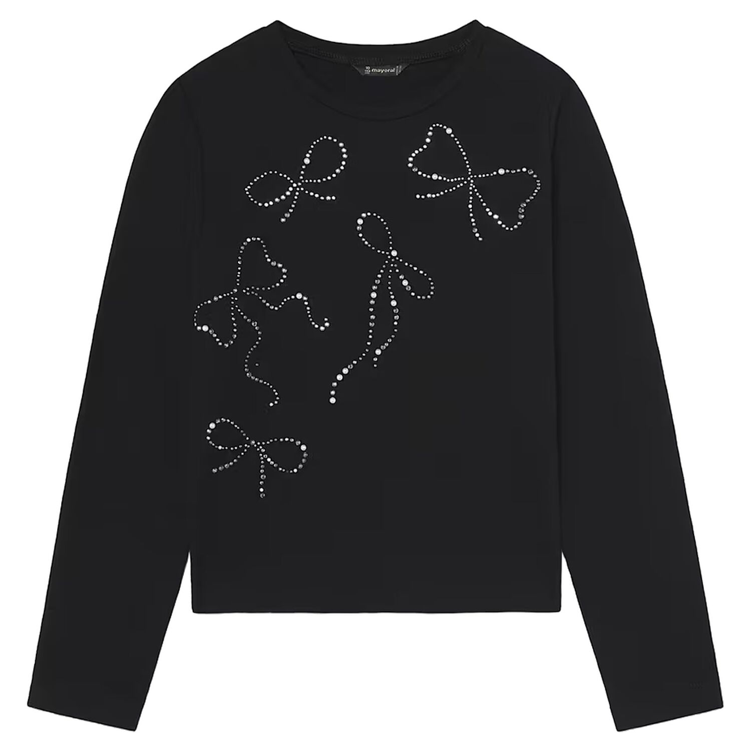 Girls Black Embellished Long Sleeve Top, 2, hi-res