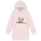 Girls Pink Teddy Hooded Dress, 1, hi-res