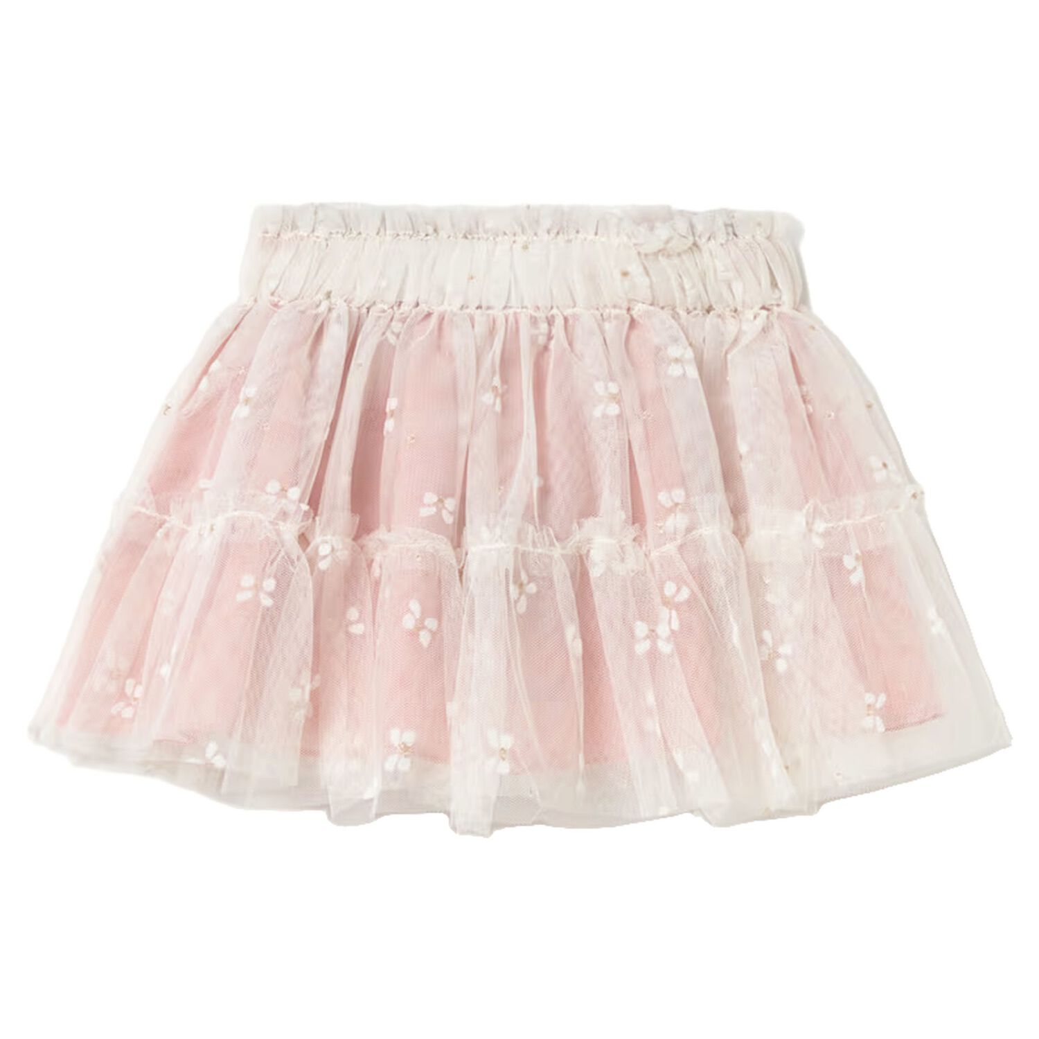 Younger Girls Ivory & Pink Tulle Skirt, 1, hi-res